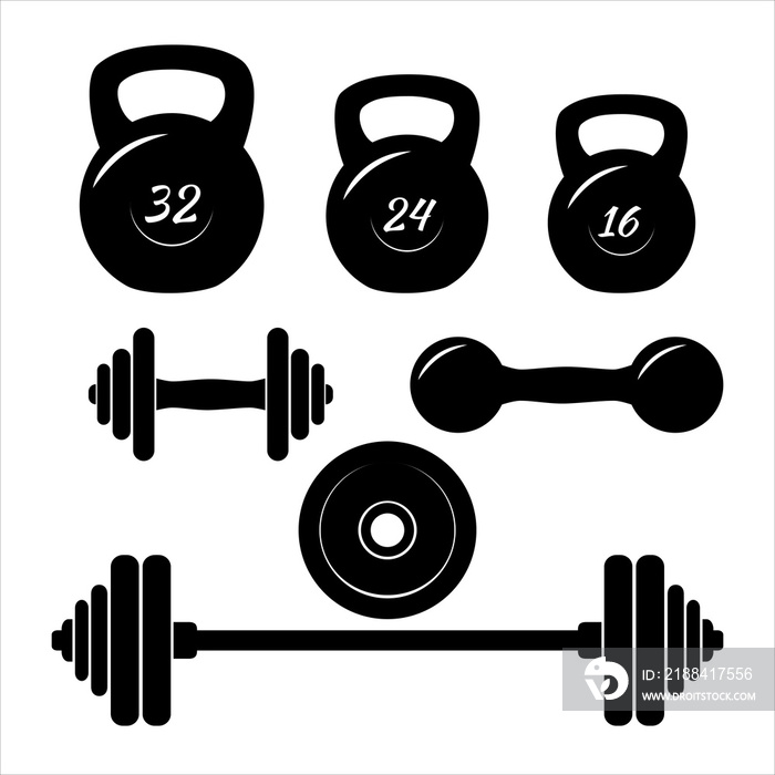 Dumbbells sign icons. Fitness sport symbols. Gym workout equipment. Barbell Icon. Flat icons on whit