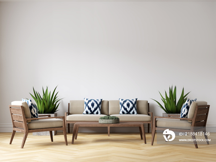 Modern Interior Living Room Wall Background Mockup with Furniture and Decor