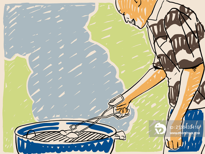 An Illustration of a man outside at a braai