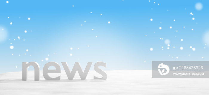 冬季新闻粗体字母配雪和蓝天3d插图