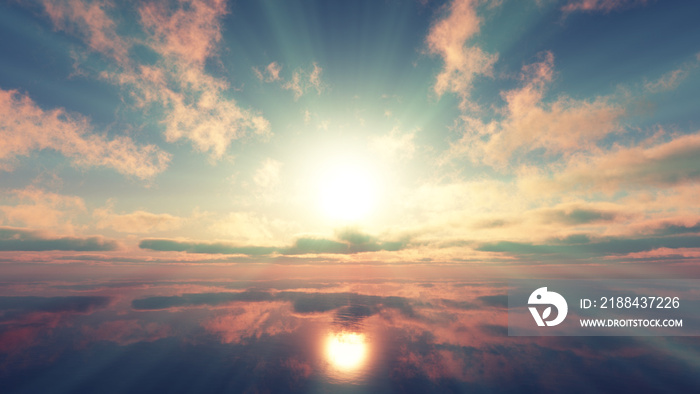 sunset calmly sea sun ray 3d render