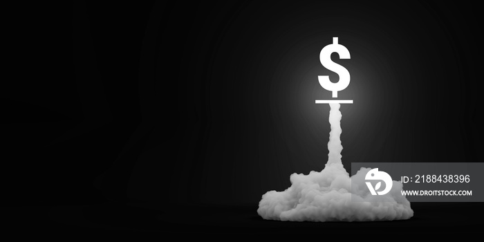 Dollar symbol rocket launch and explosion, business and technology concepts, original 3d rendering