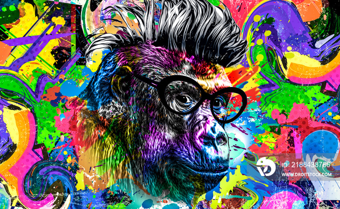 close up of a gorilla punk with glasses
