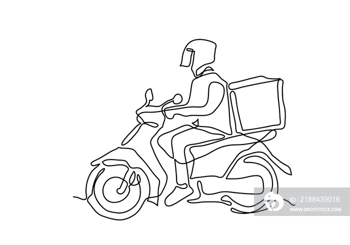 one continuous line of Delivery Man Ride Motorcycle illustration