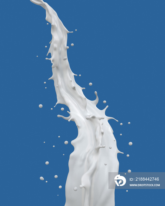 Milk splash isolated on blue background,liquid or Yogurt splash, Include clipping path,3d rendering.