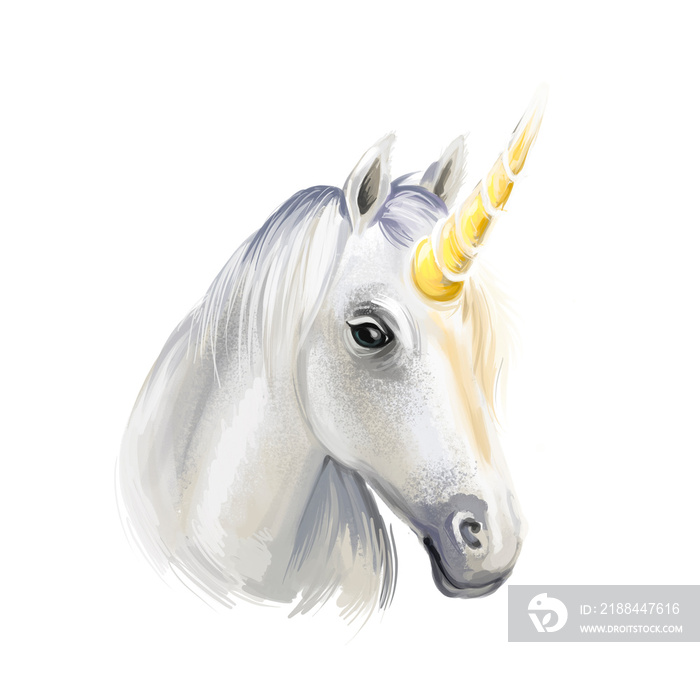 Unicorn digital art illustration isolated on white background