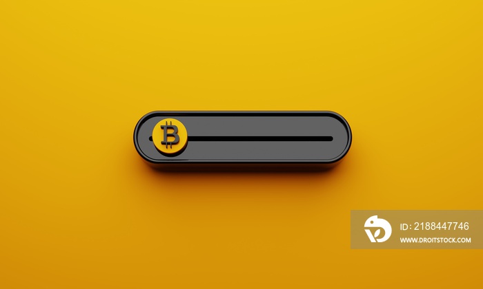 Black Crypto currencies Bitcoin slide bar on yellow background. Slider for making profit by sell or 