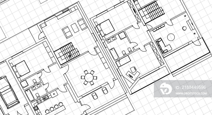 house architectural project sketch 3d illustration