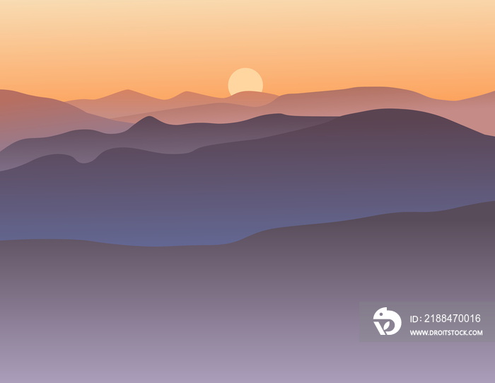 Sunset in the mountains - illustration