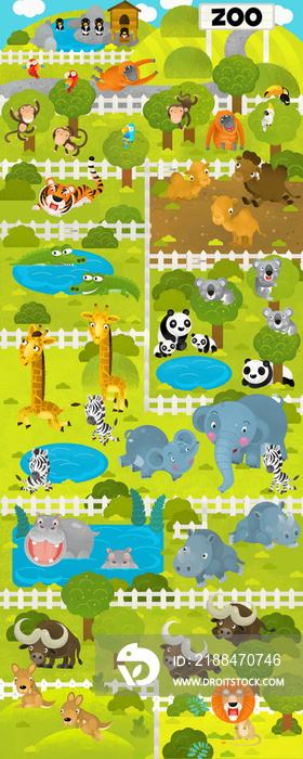 cartoon scene with zoo and tropical animals - illustration for children