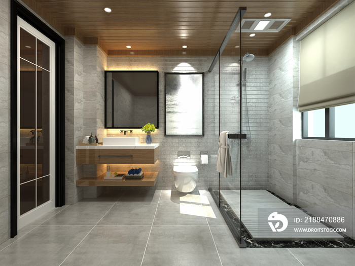 现代豪华浴室3d渲染图