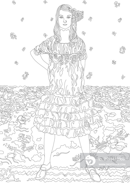 Mäda Primavesi (1903–2000) by Gustav Klimt: adult coloring page