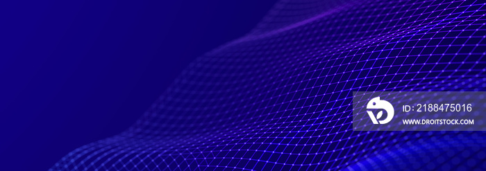 Beautiful curved wave on a dark background. Digital technology background. Concept of network. 3D