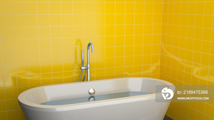 modern bathtub with yellow tiles