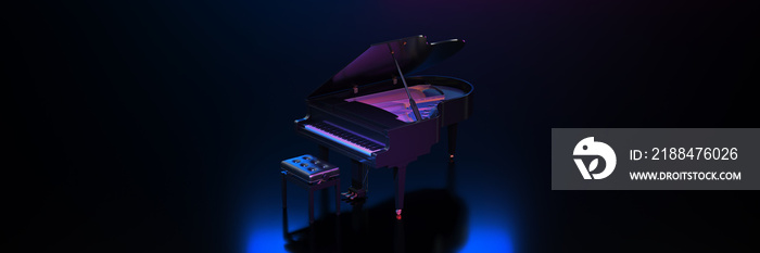 Grand piano in dark background. 3d rendering