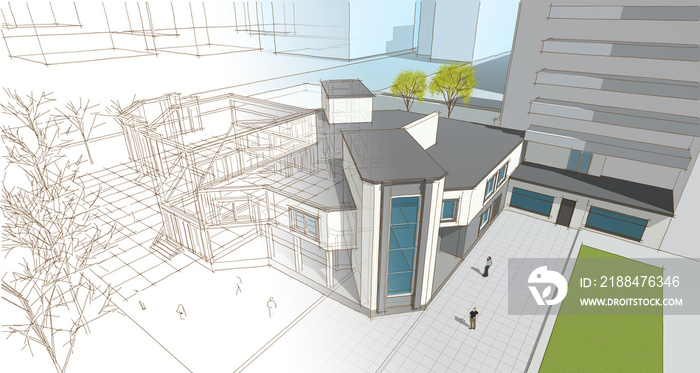 city ​​office architecture 3d rendering