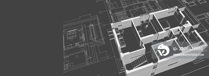 house, architectural project, sketch, 3d illustration