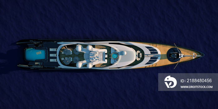 一艘豪华超级游艇的极其详细和逼真的高分辨率3D插图