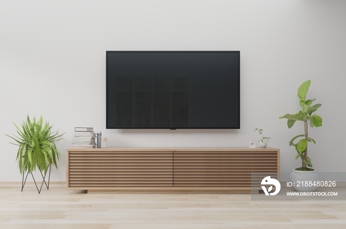 TV on wall and cabinet, living room. 3d rendering