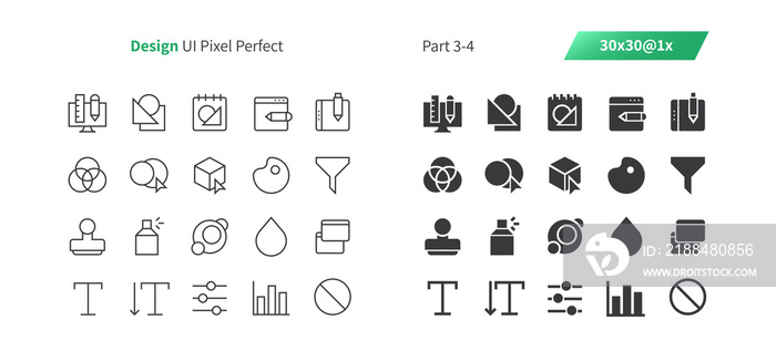 图形设计UI Pixel Perfect精心制作的细线和实心图标30 1x网络图形网格a