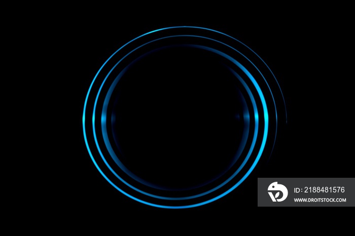 Light blue spiral with circle ring on black backdrop, abstract background