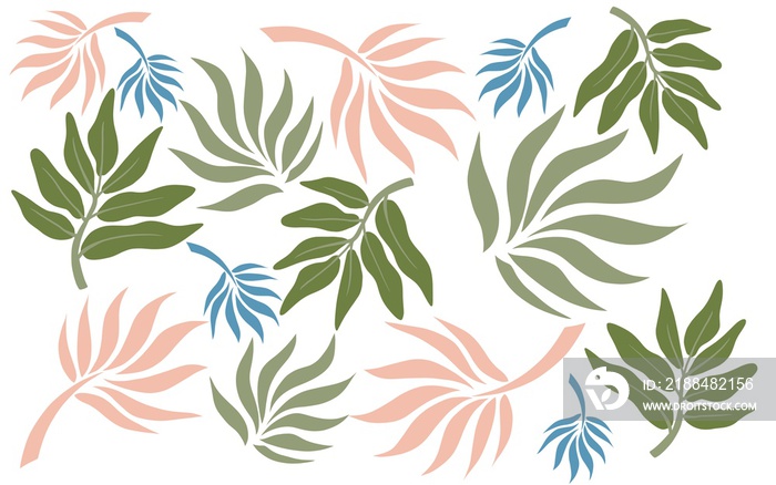 Cute pattern with tropical leaves. Illustration isolated on white background. Print for poster, wall