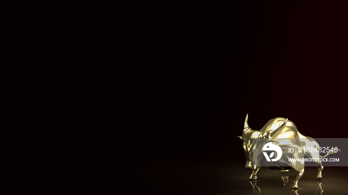 The gold bull on black background for business concept 3d rendering