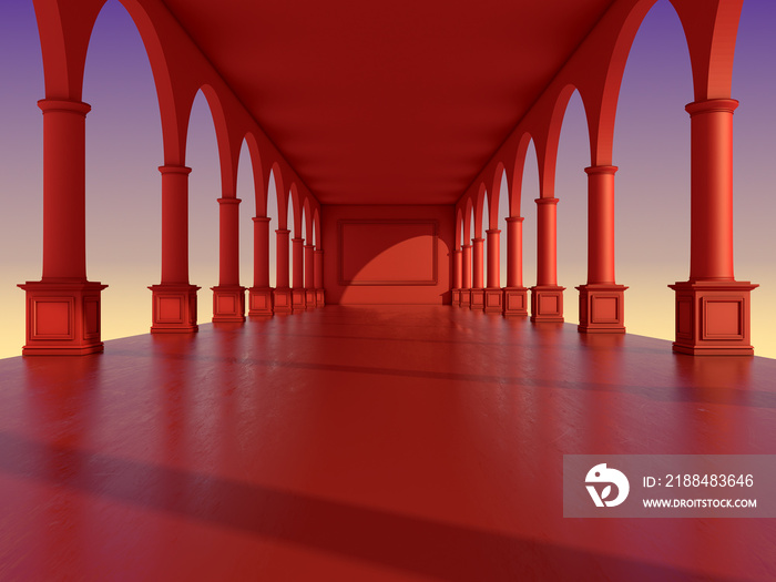 classic interior red space concept 3d render