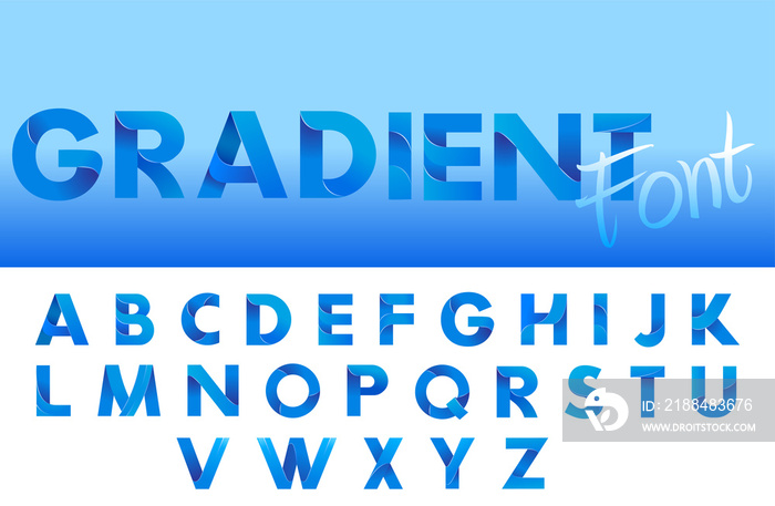 Decorative Gradient blue alphabet font. Letters for logo and design typography