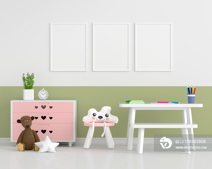 Child room with frame mockup, 3D rendering