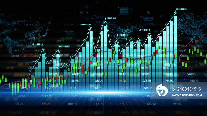 数字数据金融投资和交易趋势。带图表和股票编号的财务图