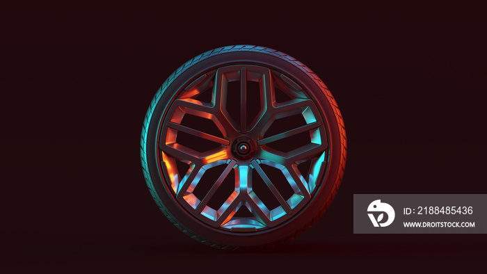Silver Alloy Rim Wheel Multi 5 Spoke Geometric Open Wheel Design with Racing Tyre with Red Blue Mood