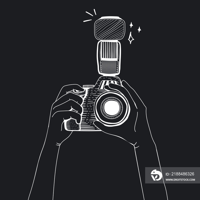 Illustration of hand holding camera