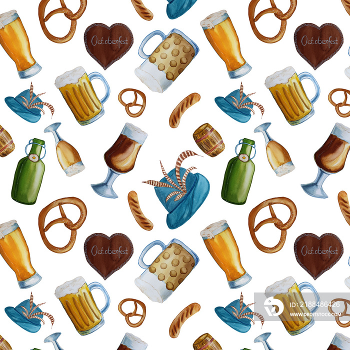 Octoberfest watercolor hand drawn seamless pattern