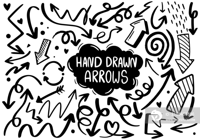 hand drawn doodle design elements. Hand drawn arrows, frames, borders, icons and symbols. Cartoon st