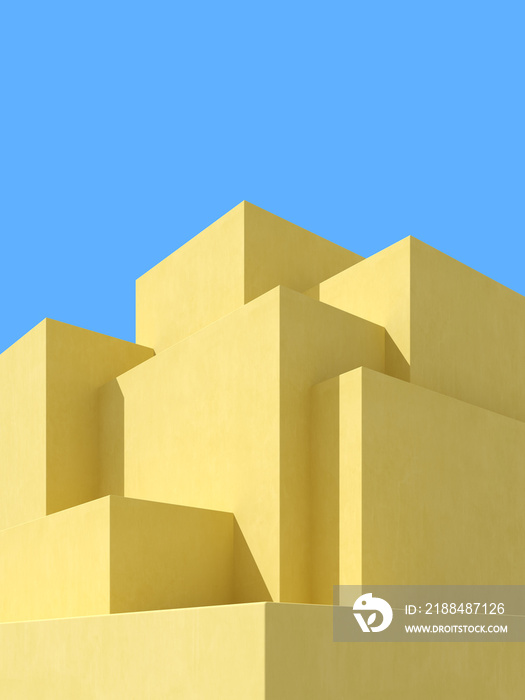 抽象建筑背景的3D插图，极简建筑海报。