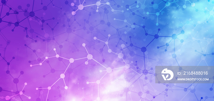 充满活力的科学摘要紫蓝色神经网络概念。用链接连接细胞。高科技