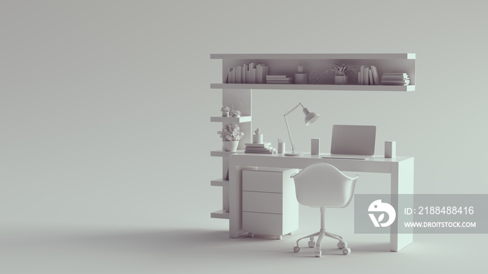 White Home Office Simple Setup 3d illustration