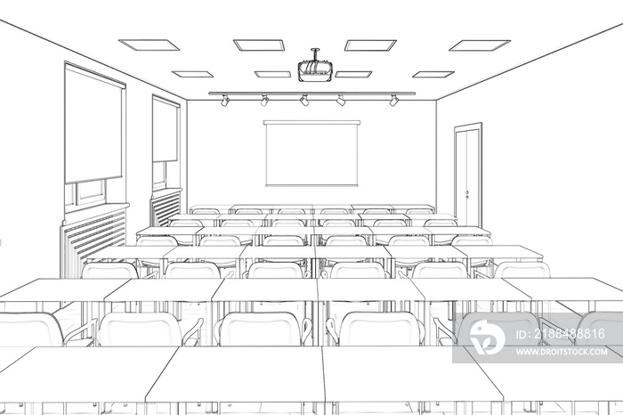 3d illustration. Sketch of the conference hall.