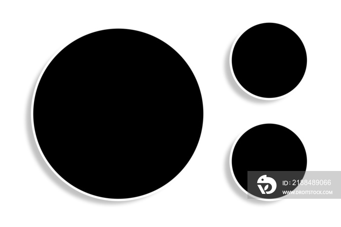 3个黑白相间的圆形相框，干净的圆形边框和优雅的布局。用作