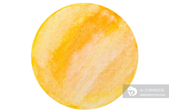 在白色背景上剪出黄色和橙色水彩画的圆形元素。