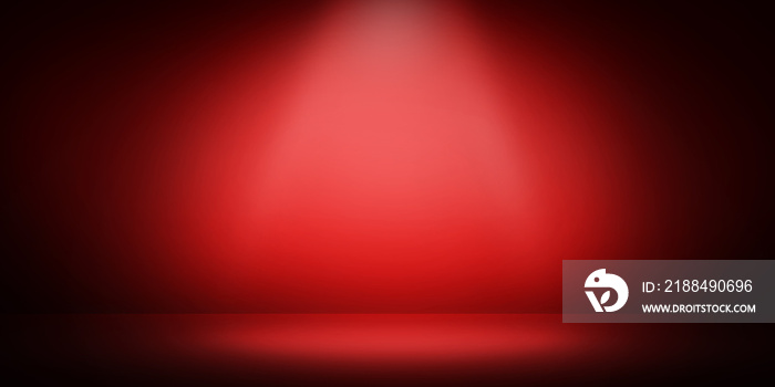 3D Rendered Empty Red Room with Spot Light in Center. Modern Abstract Free space room backdrop.