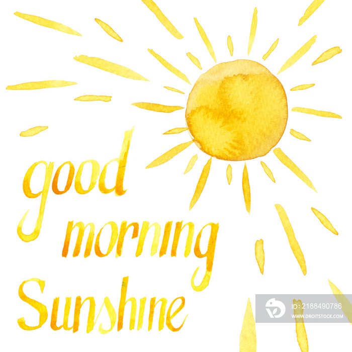 早上好，阳光明媚，书法水彩黄色引用阳光