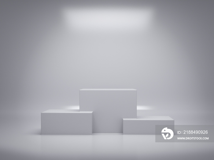 白色底座用于显示，平台用于设计，空白产品支架，干净的背景。3D渲染