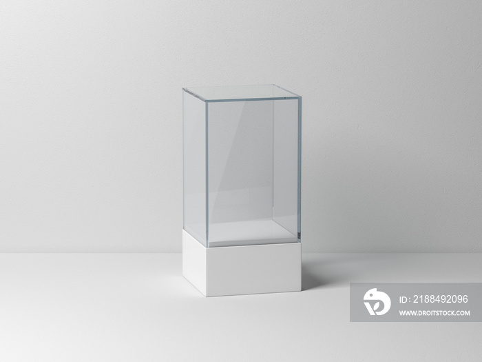 用于产品演示的带白色讲台的玻璃盒模型