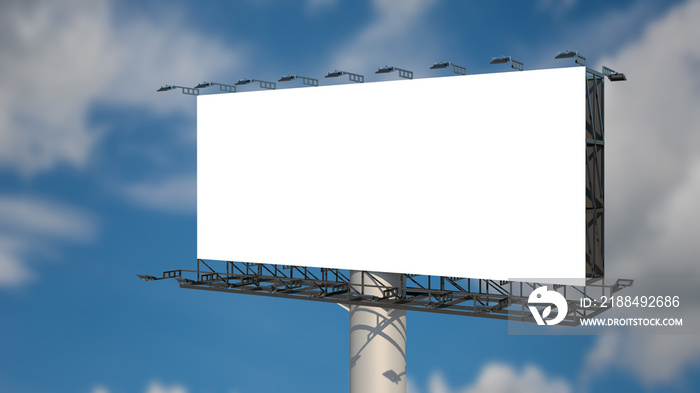 Blank billboard outdoor advertising at blue sky with clouds background. Space available for advertis