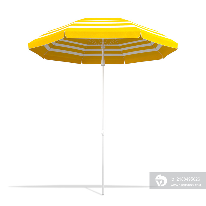 Yellow beach umbrella parasol isolated on white background with CLIPPING PATH, 3d rendering