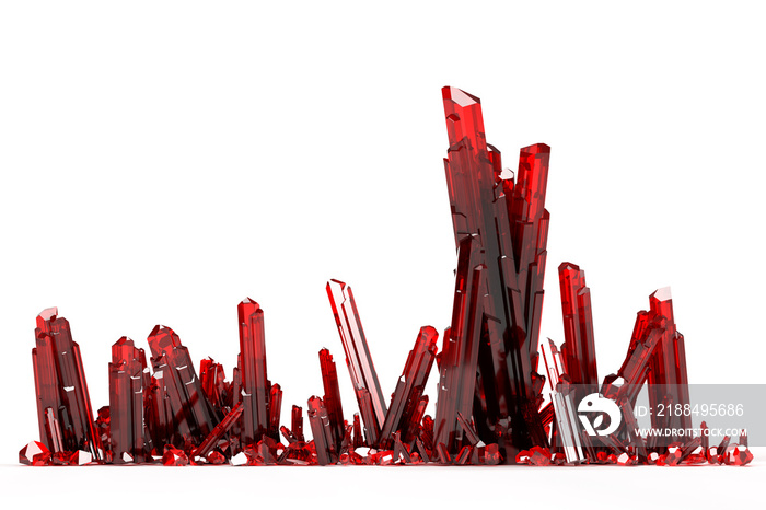 Isolated cluster of red crystals. 3D illustration