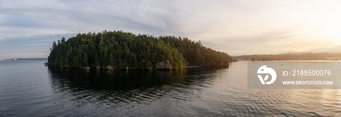 Nanaimo, Vancouver Island, British Columbia, Canada. Panoramic View of Newcastle Island Marine Provincial Park during a colorful sunset.
