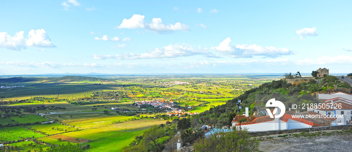 Panoramic landscape from Monsaraz one of the most beautiful villages in Alentejo Portugal southern Europe